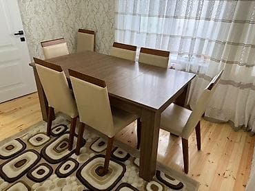 stol destleri: Qonaq otağı üçün, İşlənmiş, Transformer, Dördbucaq masa, 8 stul — 2