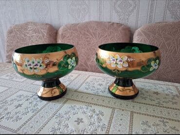 meyvə tərəvəz: Yaşıl şüşədən hazırlanmış bu qablar qızılı naxışlar və ağ çiçək — 6