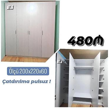 4 qapılı, Ağ, Taxta, Açılan, Düz dolab