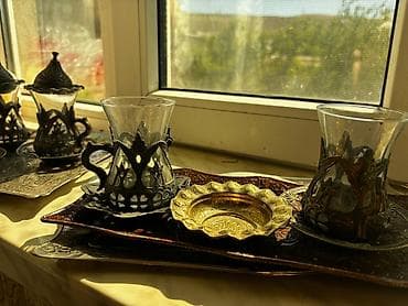 cay: Çay dəsti, rəng - Qızılı, Metal, 6 nəfərlik, Türkiyə — 3