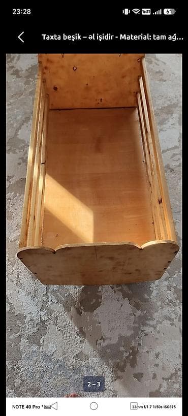 uşaq bewiyi: Taxta beşik – əl işi - Material: tam ağac (taxta lamellər və taxta — 1