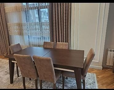 Qonaq otağı üçün, İşlənmiş, Açılan, Kvadrat masa, 6 stul