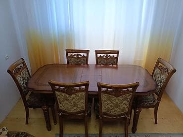 stol: Qonaq otağı üçün, İşlənmiş, Açılan, Dördbucaq masa, 6 stul — 3