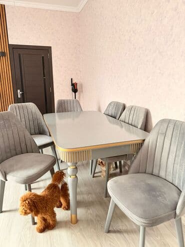 Qonaq otağı üçün, İşlənmiş, Açılmayan, Dördbucaq masa, 6 stul