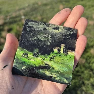 Velosiped ehtiyyat hissələri: Miniatür akril boya tablo – “Yaşıl Təpələr” - Orijinal əl işi mini — 3