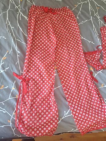 Qırmızı-ağ xallı qadın pijama dəsti - 3 parça: nazik askılı top — 2
