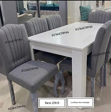 tek divan: Qonaq otağı üçün, Yeni, Açılmayan, Dördbucaq masa, 6 stul — 2