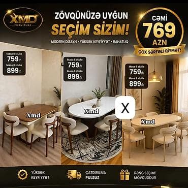 plastik stullar: XMD Furniture – müasir yemək dəsti - Masa + 6 stul: 759 ₼ - Masa + 8 — 1