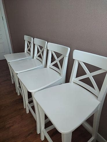 ev stul: Ağ rəngli taxta bar stulları – 4 ədəd - Klasik “X” formalı bel dayağı — 3