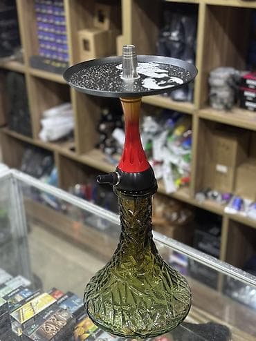 Nargilə dəsti – şüşə kolba və metal şaxta ilə - Dizayn: üst boşqabda — 2