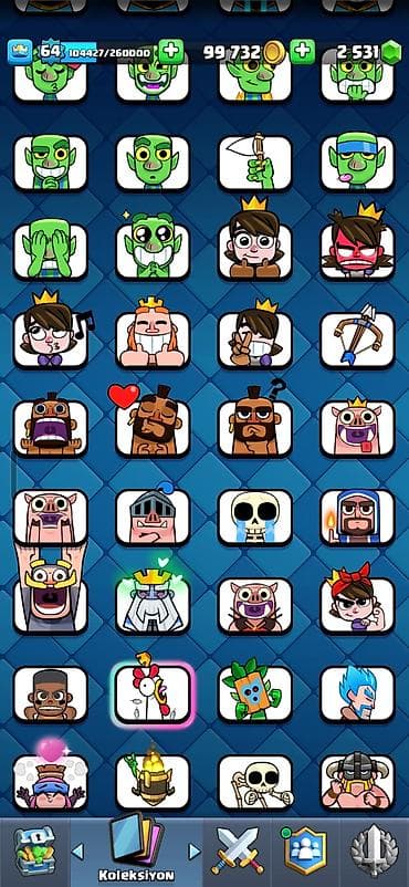 clash royale hesab satisi: Clash Royale hesabı: - Kral səviyyəsi: 64 - Daş: 2800 - Rozetlər — 8