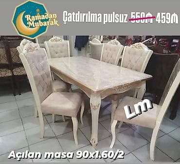 səkil: Qonaq otağı üçün, Yeni, Açılan, Dördbucaq masa, 6 stul — 1