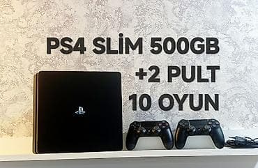 sony playstation 3: Az işlənmiş PS4 slim 500gb +2 pult +20 oyun. Sistem-13.50 Cihaz — 1