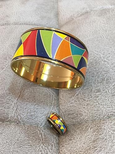 tek das uzukler: Rəngarəng bəzəkli qolbaq və üzük seti - Tərkib: metal əsas, parlaq — 2
