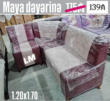 dola: Künc divan dəsti - Rəng: bənövşəyi/bordo və açıq bej kombinasiya - — 1