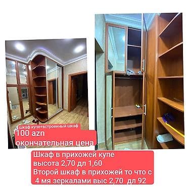 dolab islenmis: İşlənmiş, 6 qapı, Güzgülü, Qəhvəyi, Taxta, Kupe, Düz dolab — 1