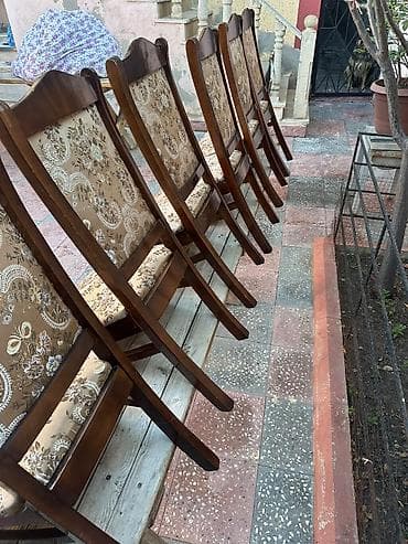 stul bar: Taxta çərçivəli, yumşaq oturacaqlı klassik yemək otağı stulları dəsti — 4