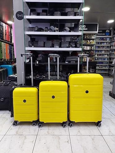 çamta: Məhsul: 3-lü sərt korpuslu səyahət çamadan dəsti - Rəng: parlaq sarı — 1