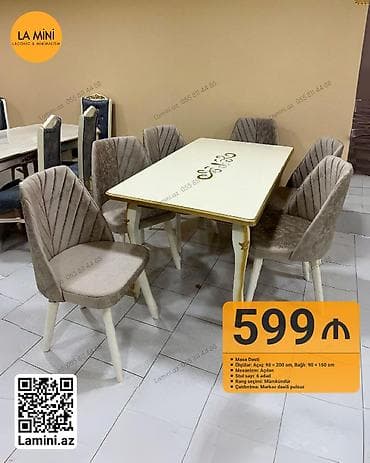 açilan stol: Qonaq otağı üçün, Açılan, Dördbucaq masa, 6 stul — 1