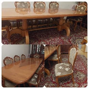 antik stullar: Qonaq otağı üçün, İşlənmiş, Oval masa, 6 stul — 1