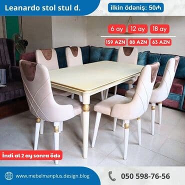 Masa və oturacaq dəstləri: Qonaq otağı üçün, Yeni, Açılan, Kvadrat masa, 6 stul — 4