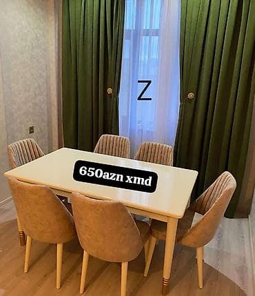 perde: Qonaq otağı üçün, Yeni, Açılmayan, Dördbucaq masa, 6 stul — 1