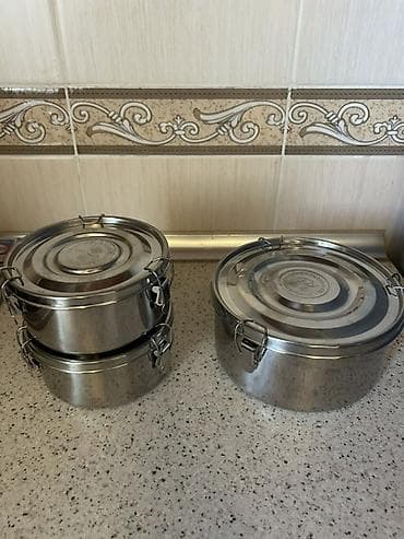 Ticarət printerləri və skanerləri: Paslanmayan poladdan 3-lü qida qabı dəsti - Material: 304 paslanmayan — 4