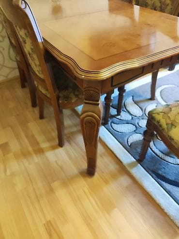 Mebel: Qonaq otağı üçün, İşlənmiş, Açılan, Dördbucaq masa, 6 stul — 2
