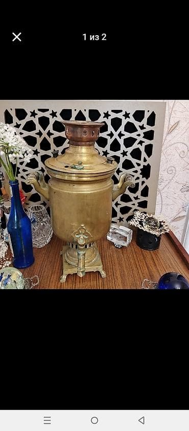 Antik mis samovar - Material: mis (bürünc tonlu), masif gövdə