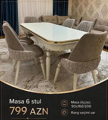 klasik masa: Mebel dəsti – seçimlər 1) Yemək otağı dəsti: masa + 6 ədəd stul - — 1