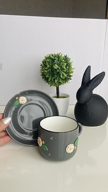 cuqun saç: Çay dəsti, rəng - Boz, Keramika — 8