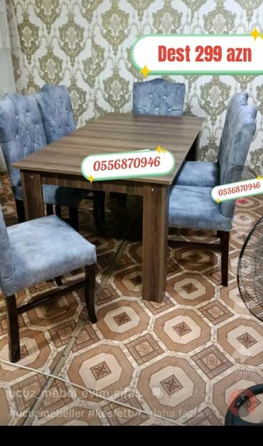 kafe ucun stol stul: Qonaq otağı üçün, Yeni, Açılmayan, Dördbucaq masa, 6 stul — 8