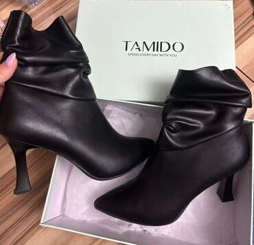 tangetka ayaqqabi modelleri: TAMIDO qadın botları - Rəng: qara - Model: dar burunlu, yığma — 1