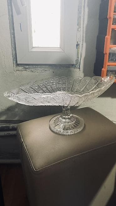 nar soku ceken: Kristal ayaqlı meyvə/qənnadı qabı - Material: qalın şüşə/kristal - — 1