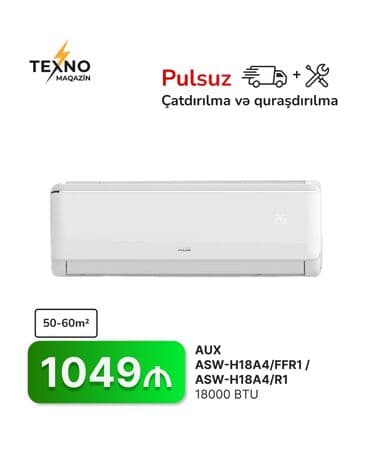 18000 btu: Kondisioner AUX, 50-60 kv. m, Split sistem, Kredit yoxdur, Pulsuz quraşdırılma — 1
