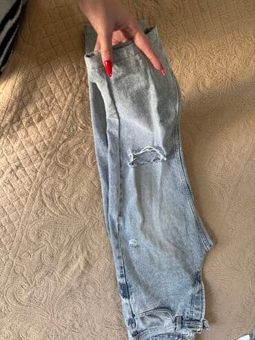 qaqa şalvarı: Boz-açıq yuyulmuş (acid wash) effektli cins şalvar. - Model — 3