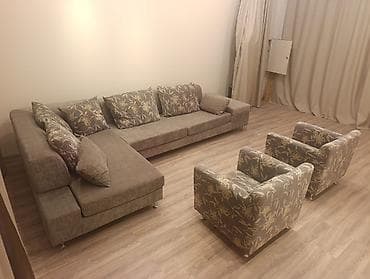 kreditle kunc divanlar: Künc divan və 2 ədəd kreslo dəsti - Tərkib: 1 ədəd iri künc divan (L — 1