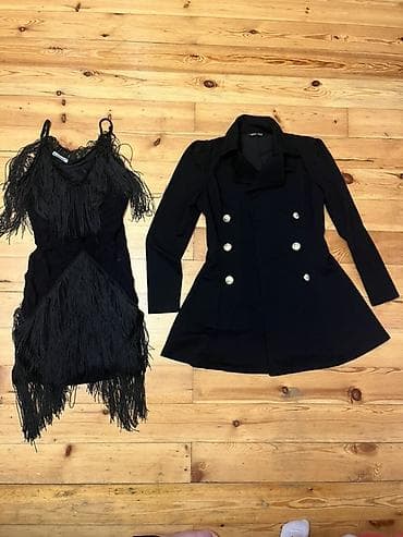 kətan dəst: Qara qadın geyim dəsti S razmer - 1 ədəd qısa, iplə asılan, saçaqlı — 1