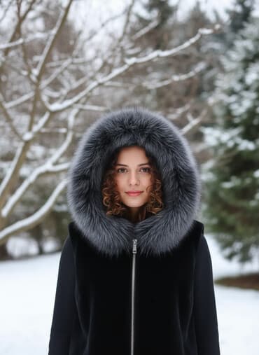 женские шапки из чернобурки: Qara rəngli xəz jilet - Model: qolsuz, ön hissədə tam uzunluqda metal — 1