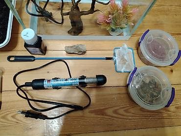 baliq levazimatlari satisi: Akvaryum dəsti – tam komplekt - Şüşə akvaryum, ağ metal/PL çərçivə — 6