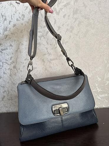 Mavi-boz rəng palitrasında zərif qadın çantası - Material: yumşaq — 2