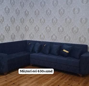 Tünd mavi rəngdə L formalı künc divan - Klassik-modern dizayn: ön və — 2