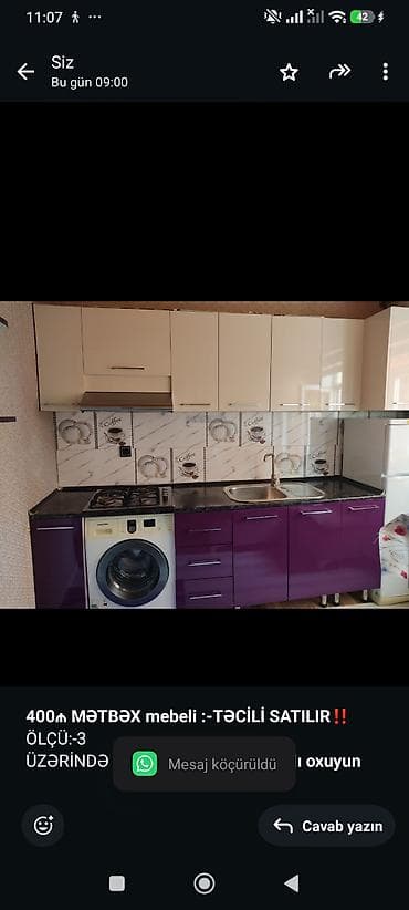 xrustal bakal: *400₼ MƏTBƏX mebeli :-TƏCİLİ SATILIR*‼️ ÖLÇÜ:-3 ÜZƏRİNDƏ VERİLİR:- — 1