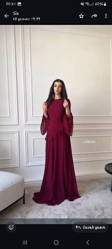 toy don: Bordo rəngdə zərif ziyafət/gecə geyimi -1defe toya geyinilib 60 azene — 4