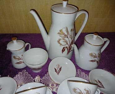 сахарница: Çay dəsti, rəng - Bej, Farfor, 6 nəfərlik, Almaniya — 7