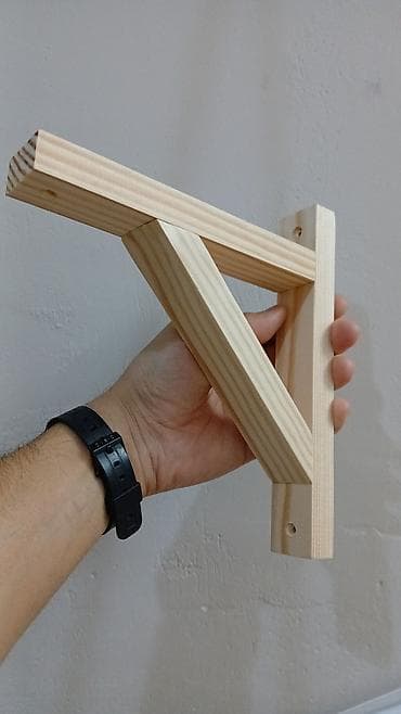 Rəflər: Minimalist taxta divar rəfi ●Ayaqları ağacdan üst hissəsi parlaq — 3