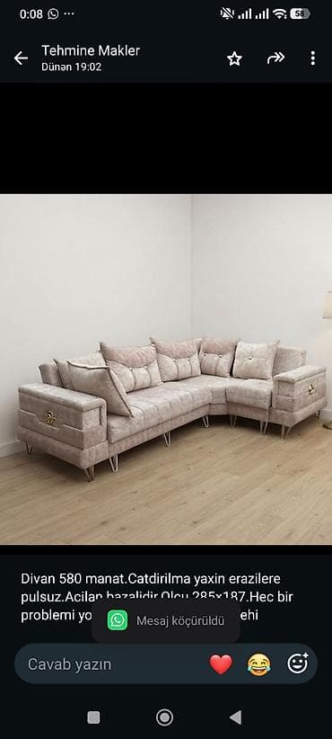 Divan 580 manat.Catdirilma yaxin erazilere pulsuz.Acilan