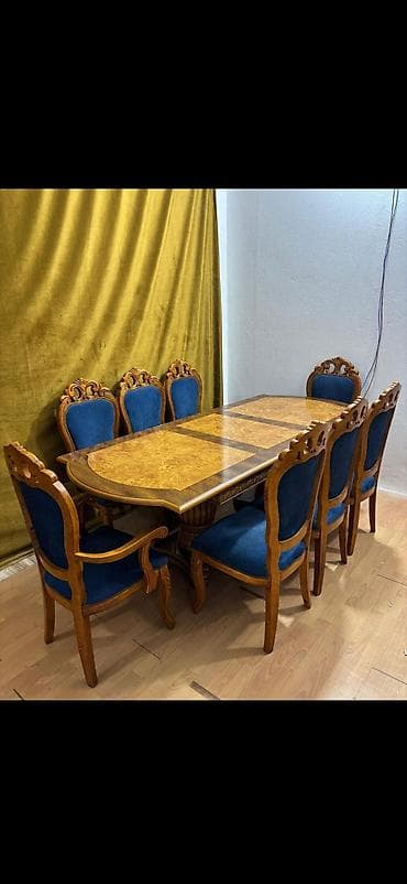 deniz stolu: Qonaq otağı üçün, İşlənmiş, Açılan, Oval masa, 8 stul — 1