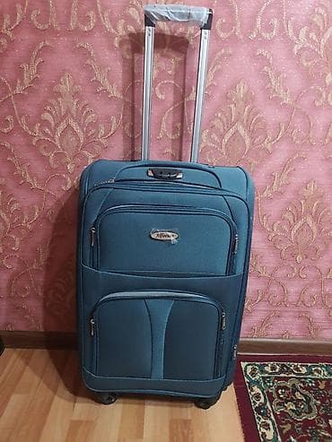 Tekstildən hazırlanmış təkərli səyahət çamadanı - Rəng: tünd mavi -