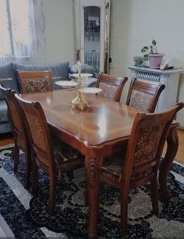 ikinci əl mətbəx stolu: Qonaq otağı üçün, İşlənmiş, Açılmayan, Kvadrat masa, 6 stul — 1